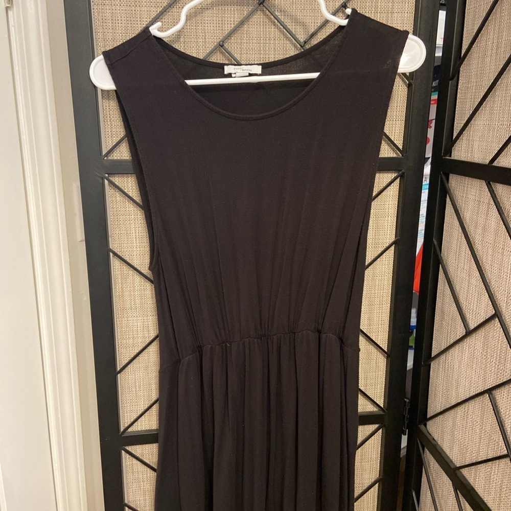 Daily Ritual Black Ribbed Pleated Maxi Dress